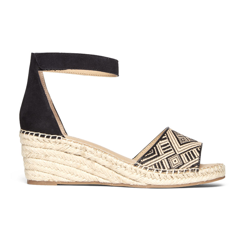 Rockport Singapore Womens Sandals - Marah Woven Ankle Strap Beige/Black - QI0671348